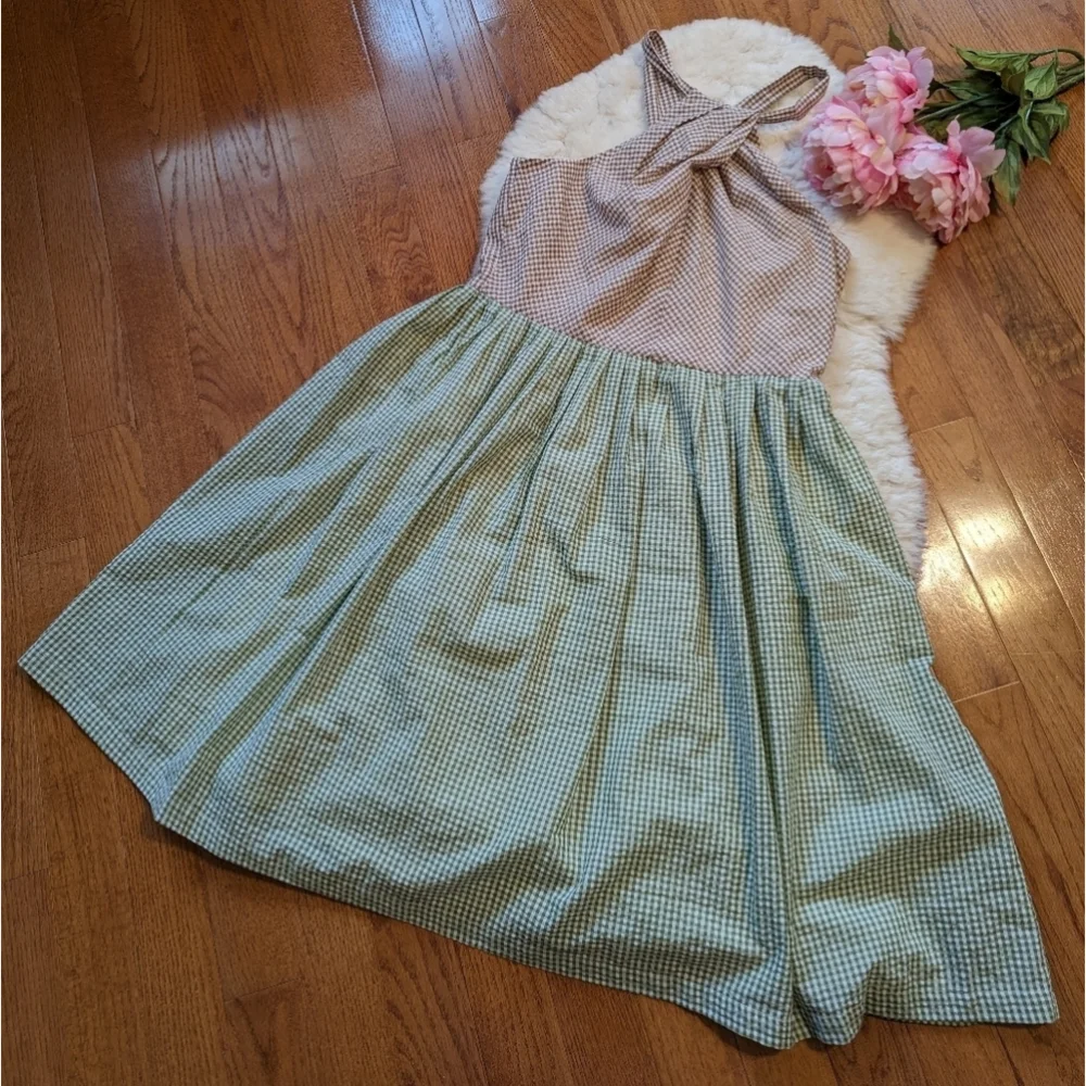 GAL MEETS GLAM Alma Two- Color Gingham Halter Neck Dress 20 - Picture 7 of 15